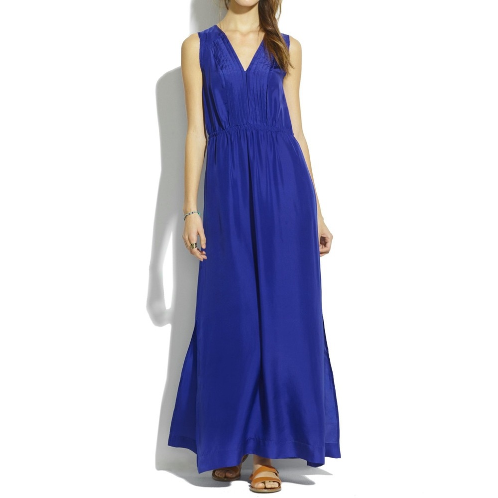 Madewell Silk Pleated Maxi Dress Cobalt Blue Sz 0